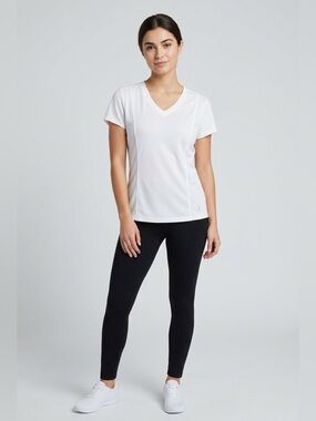 Danskin Women's White V-Neck Short Sleeve Top